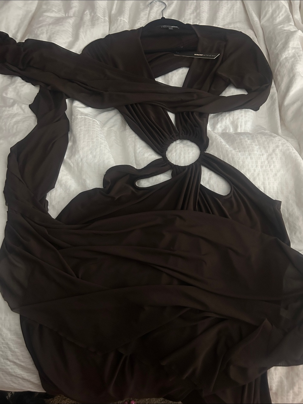 Fashion Nova Sarah Long Sleeve Maxi - Chocolate Brown Ring-Cutout Maxi Dress - Picture 8 of 9
